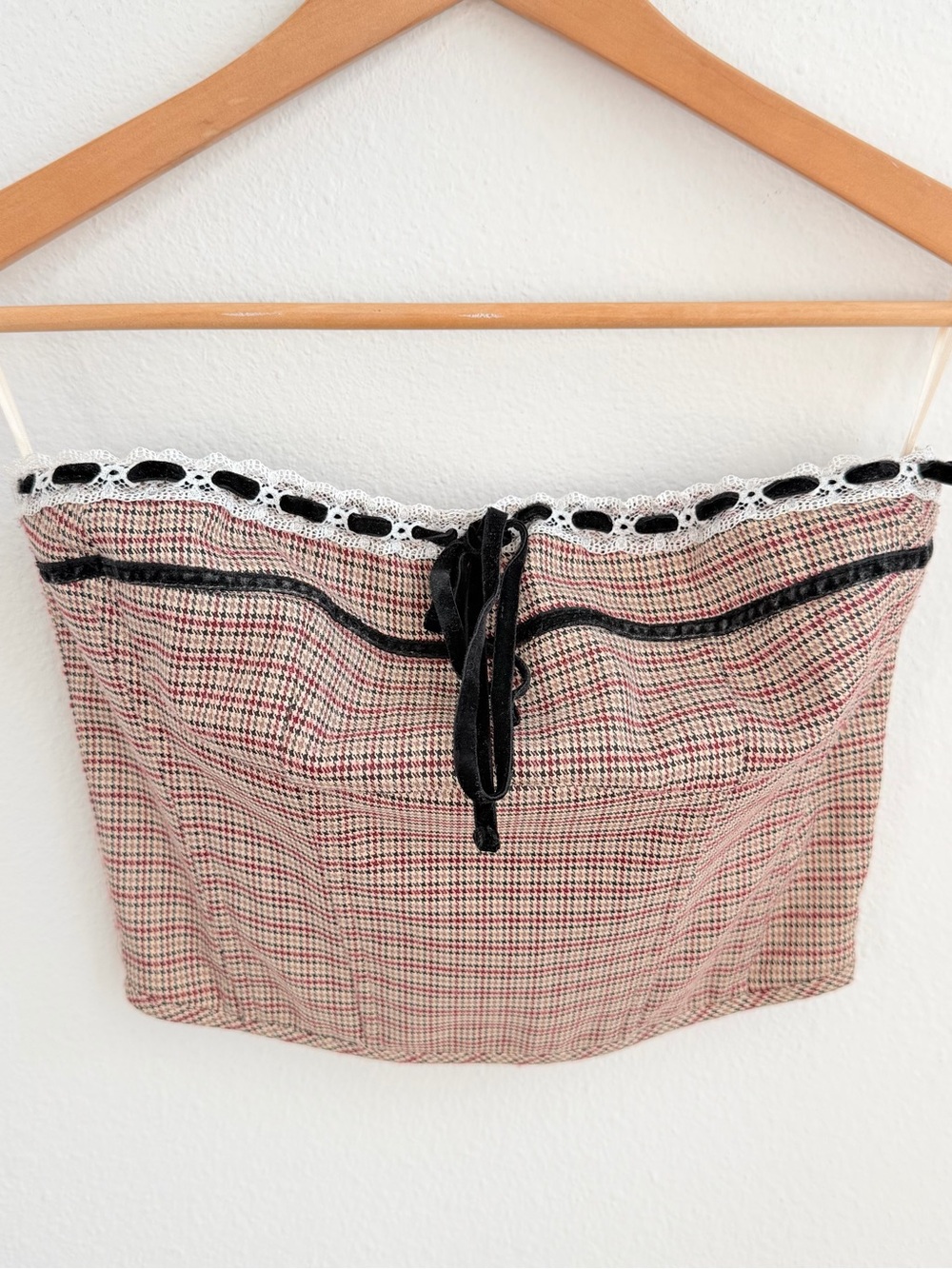 Cotton Candy LA Plaid Corset Top Size S Lace Velvet Bow Coquette Bustier